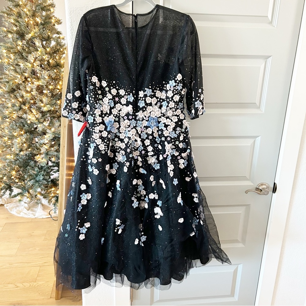 NWT Mac Duggal 11161 Floral Embroidered A Line Tea Length Dress - Picture 4 of 7